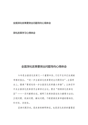 全面深化改革要突出问题导向心得体会、深化改革学习心得体会.docx