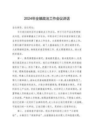 2024年镇政法工作会议讲话、.docx