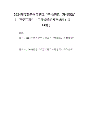 2024年度关于学习浙江“千村示范、万村整治”（“千万工程”）工程经验的发言材料14篇（详细版）.docx