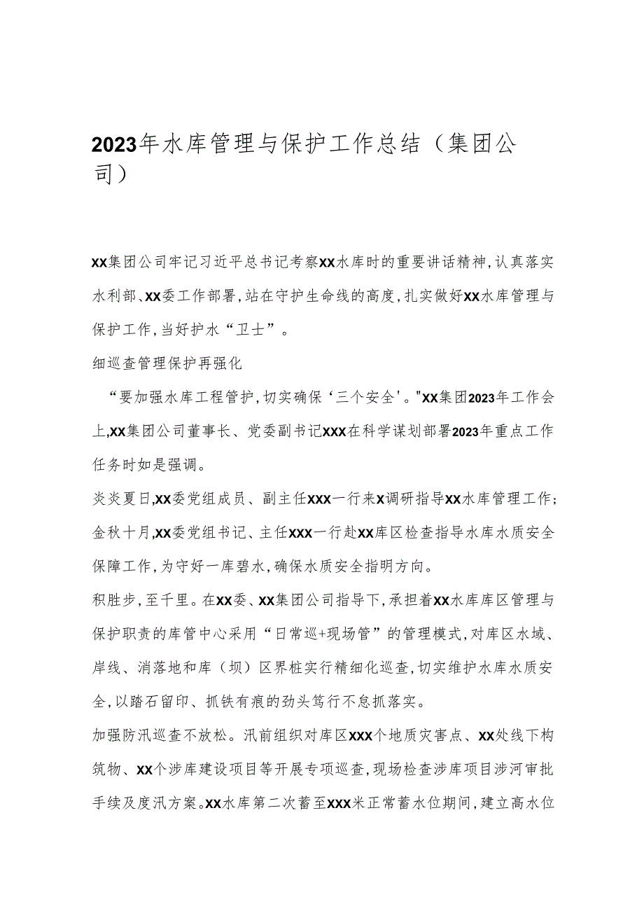 （集团公司）2023年水库管理与保护工作总结.docx_第1页