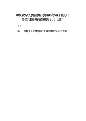 学校党总支贯彻执行党组织领导下的校长负责制情况自查报告10篇（最新版）.docx