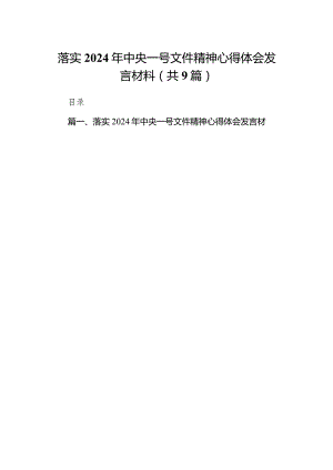 （9篇）落实2024年中央一号文件精神心得体会发言材料（最新版）.docx