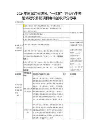 2024年黑龙江省奶乳“一体化”万头奶牛养殖场建设补贴项目考核验收评分标准.docx