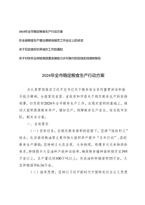 （4篇）2024年全市稳定粮食生产行动方案 在全县粮食生产暨治理耕地抛荒工作会议上的讲话.docx