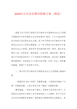 2023民主生活会整改措施方案（精选）.docx