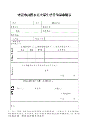 诸暨市贫困家庭大学生慈善助学申请表.docx