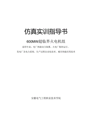 安徽电气职院600MW超临界火电机组运行仿真实训指导.docx