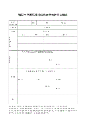 诸暨市贫困恶性肿瘤患者慈善救助申请表.docx