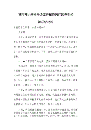 某市整治群众身边腐败和作风问题典型经验总结材料.docx