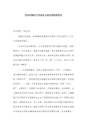 在乡村振兴工作会议上的交流发言范文.docx