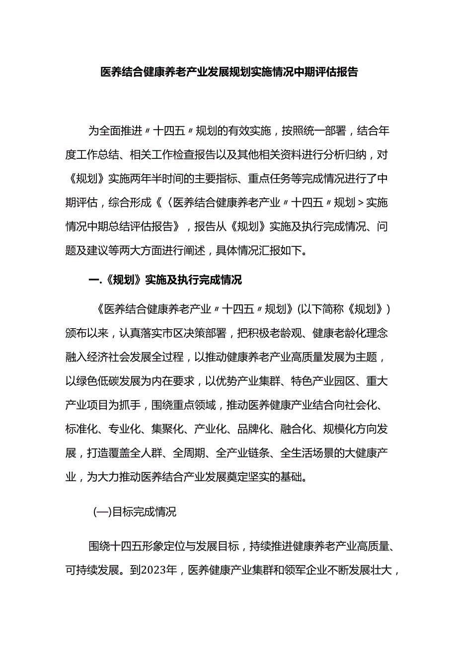 医养结合健康养老产业发展规划实施情况中期评估报告.docx_第1页