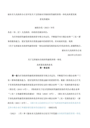 丽水市人民政府办公室印发关于支持丽水市级政府性融资担保一体化高质量发展意见的通知.docx