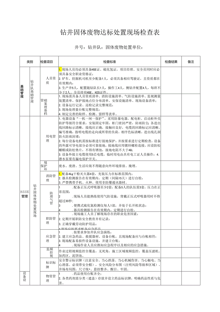 钻井固体废物达标处置现场检查表（钻井队执行）.docx_第1页