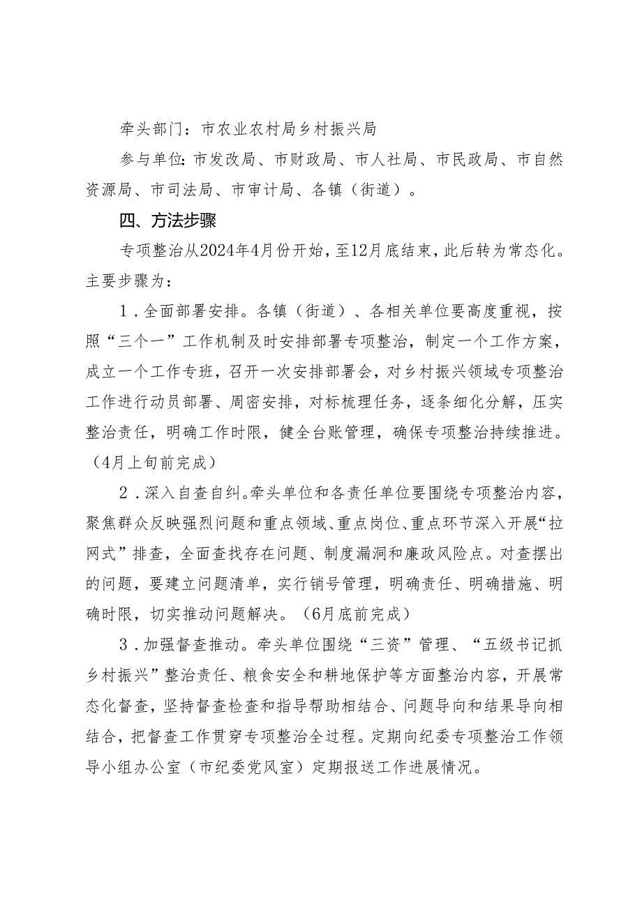 市2024年深入开展乡村振兴领域群众身边腐败和作风问题专项整治工作方案.docx_第3页