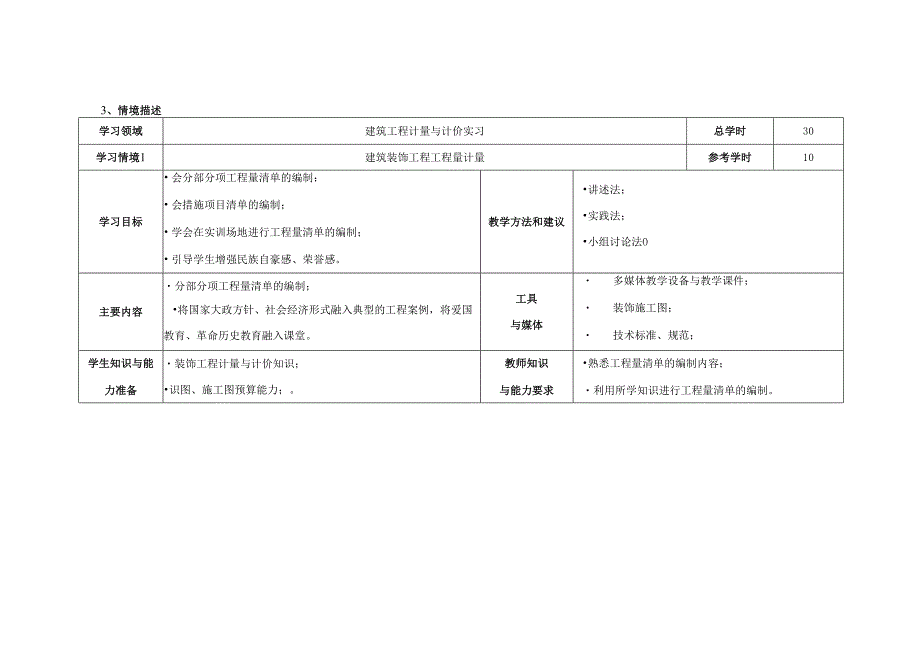 装饰工程计量与计价实习课程标准.docx_第3页