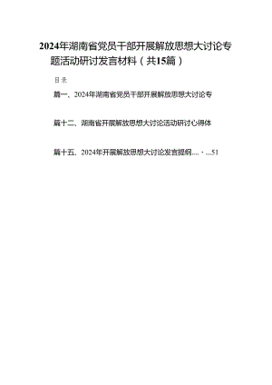 2024年湖南省党员干部开展解放思想大讨论专题活动研讨发言材料（共15篇）汇编.docx