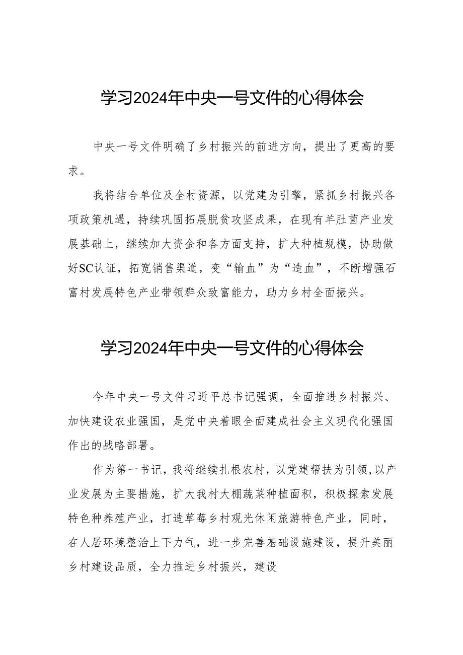 驻村干部学习2024年中央一号文件的心得感悟23篇.docx_第1页