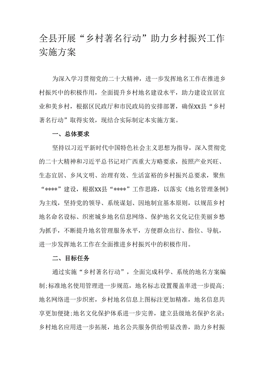 全县开展“乡村著名行动”助力乡村振兴工作实施方案.docx_第1页