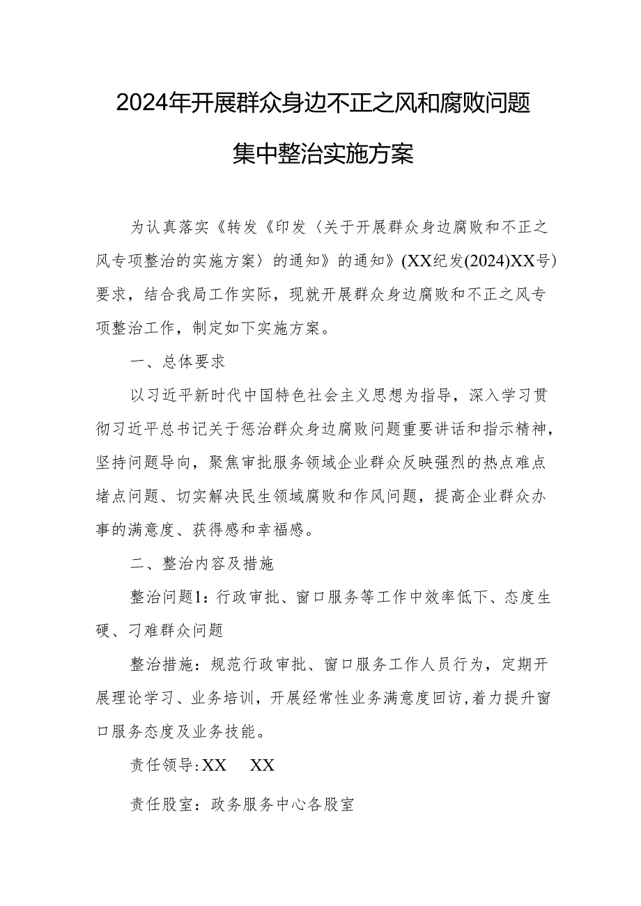 2024年市政工程公司开展群众身边不正之风和腐败问题集中整治专项实施方案 合计5份.docx_第1页