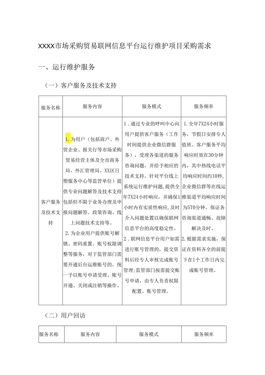 XXXX市场采购贸易联网信息平台运行维护项目采购需求.docx_第1页