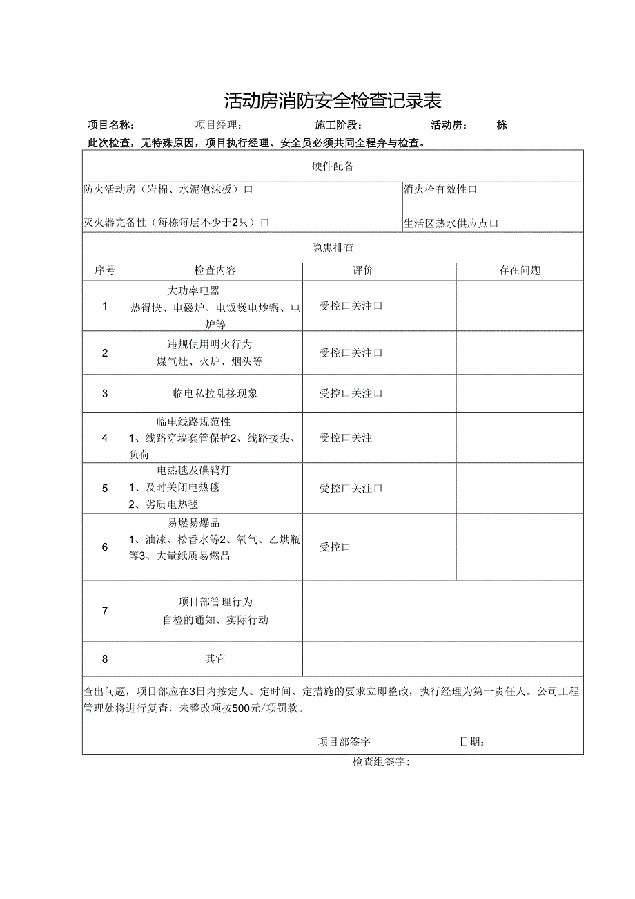 活动房消防安全检查记录表.docx_第1页