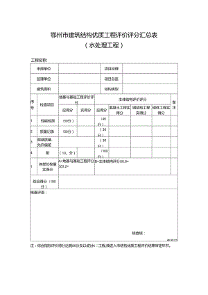 鄂州市建筑结构优质工程评价评分汇总表（水处理工程）.docx