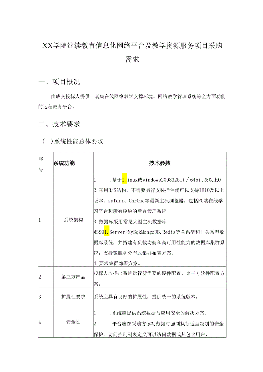 XX学院继续教育信息化网络平台及教学资源服务项目采购需求.docx_第1页