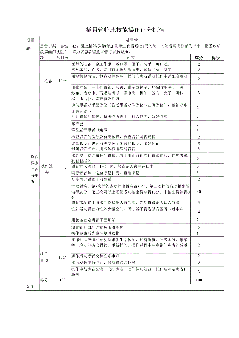 插胃管临床技能操作评分标准.docx_第1页