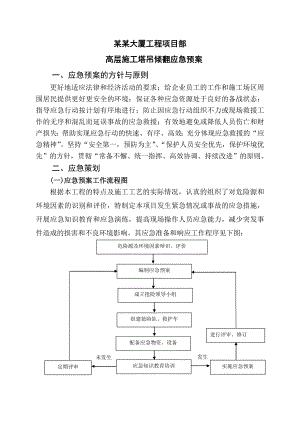 大厦工程项目部 高层施工塔吊倾翻应急预案.doc