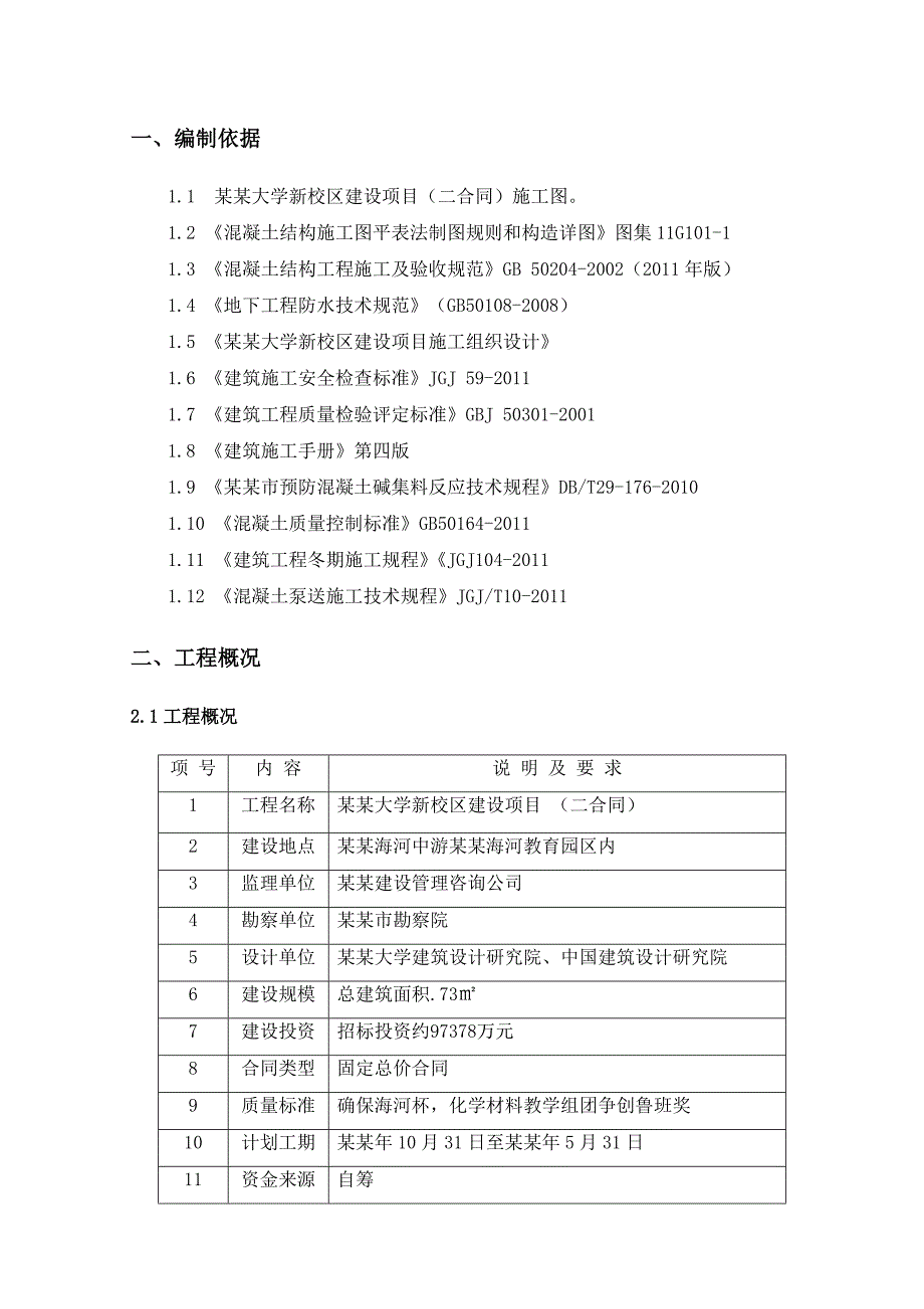 天津大学新校区建设项目混凝土工程施工方案.doc_第2页