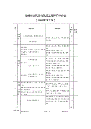 鄂州市建筑结构优质工程评价评分表（园林理水工程）.docx