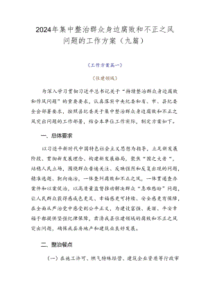 2024年集中整治群众身边腐败和不正之风问题的工作方案（九篇）.docx