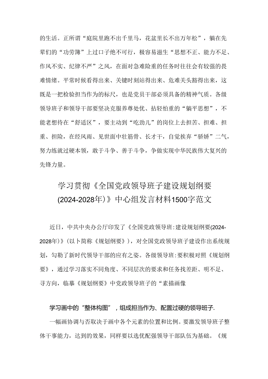 2024年深入学习贯彻全国党政领导班子建设规划纲要(2024-2028年)心得体会研讨发言材料【2份】供参考.docx_第3页