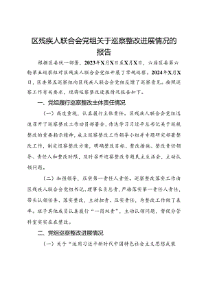 区残疾人联合会党组关于巡察整改进展情况的报告.docx