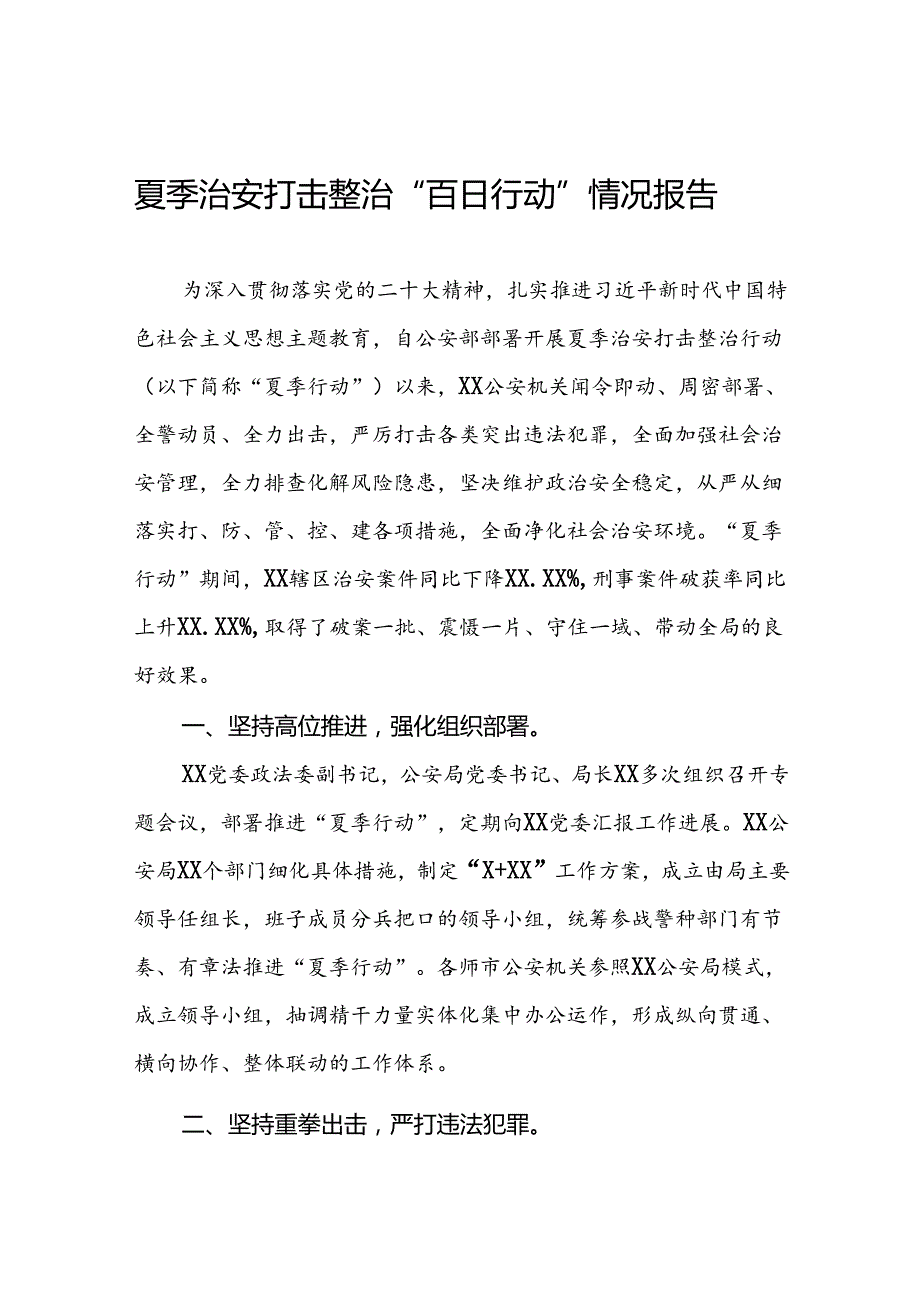 二十三篇2024年夏季治安打击整治行动情况报告.docx_第1页