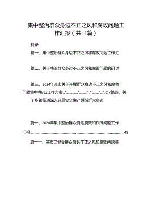 （11篇）集中整治群众身边不正之风和腐败问题工作汇报（最新版）.docx