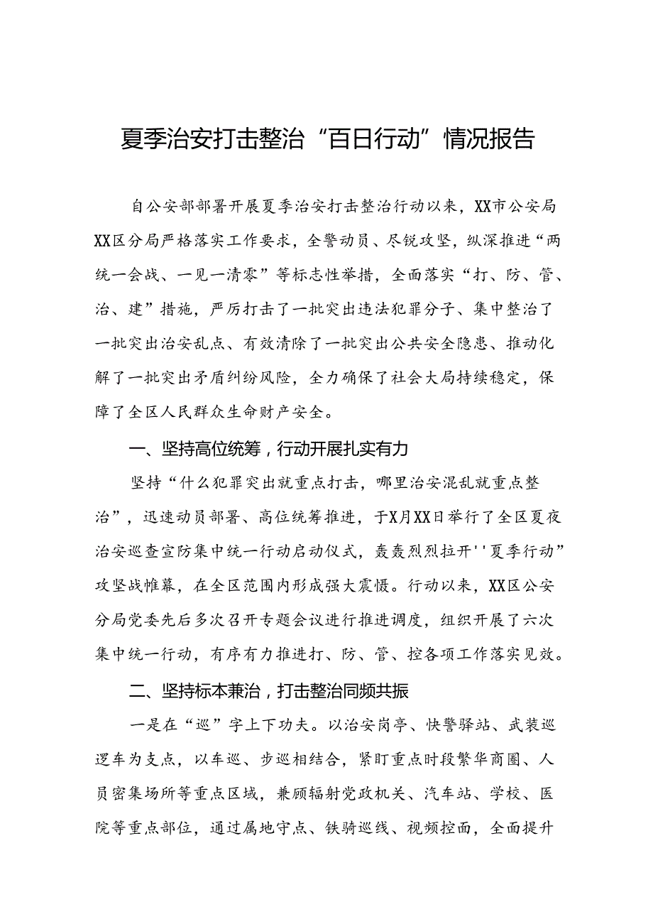 二十三篇2024年夏季治安打击整治行动开展情况汇报.docx_第1页