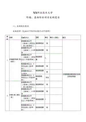 XX职业技术大学XX楼外墙、屋面防水项目采购需求（2024年）.docx