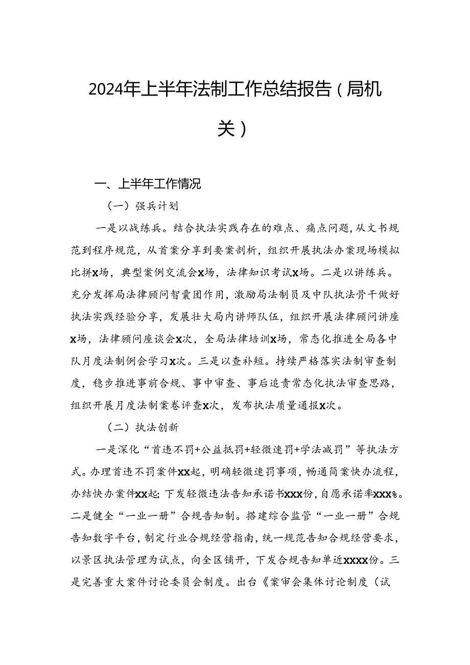 2024年上半年法制工作总结报告（局机关）.docx_第1页