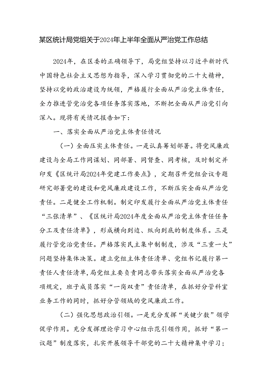 区统计局2024年上半年工作总结和下半年工作计划和党组2024年上半年全面从严治党工作总结.docx_第2页