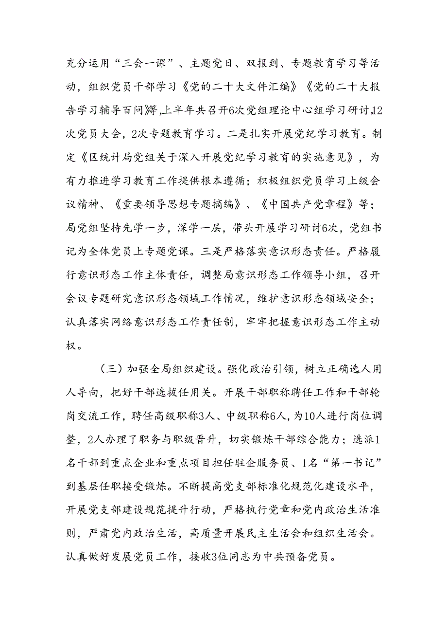 区统计局2024年上半年工作总结和下半年工作计划和党组2024年上半年全面从严治党工作总结.docx_第3页