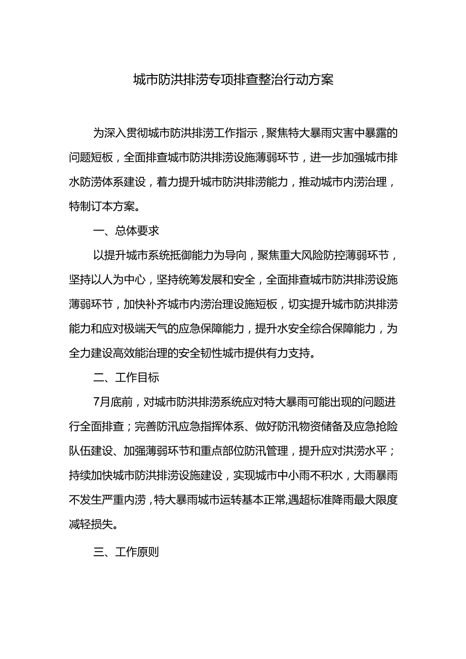 城市防洪排涝专项排查整治行动方案.docx_第1页