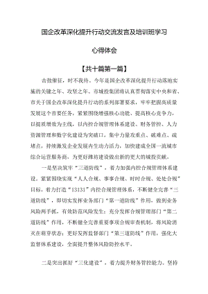 （10篇）国企改革深化提升行动交流发言及培训班学习心得体会.docx