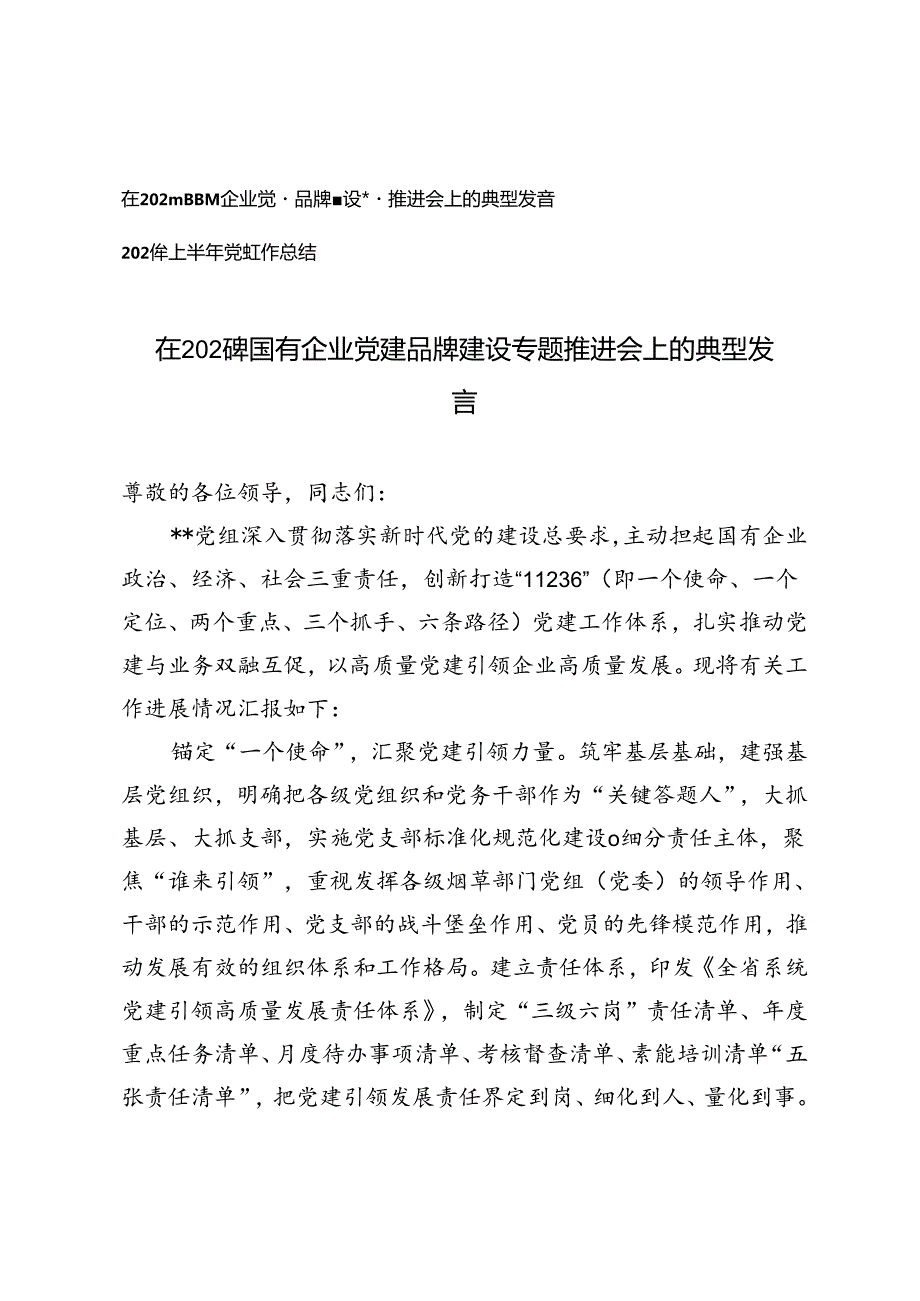 在2024年国有企业党建品牌建设专题推进会上的典型发言+2024年上半年党建工作总结.docx_第1页