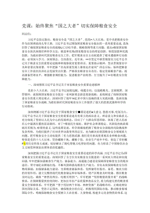 党课：始终聚焦“国之大者” 切实保障粮食安全.docx