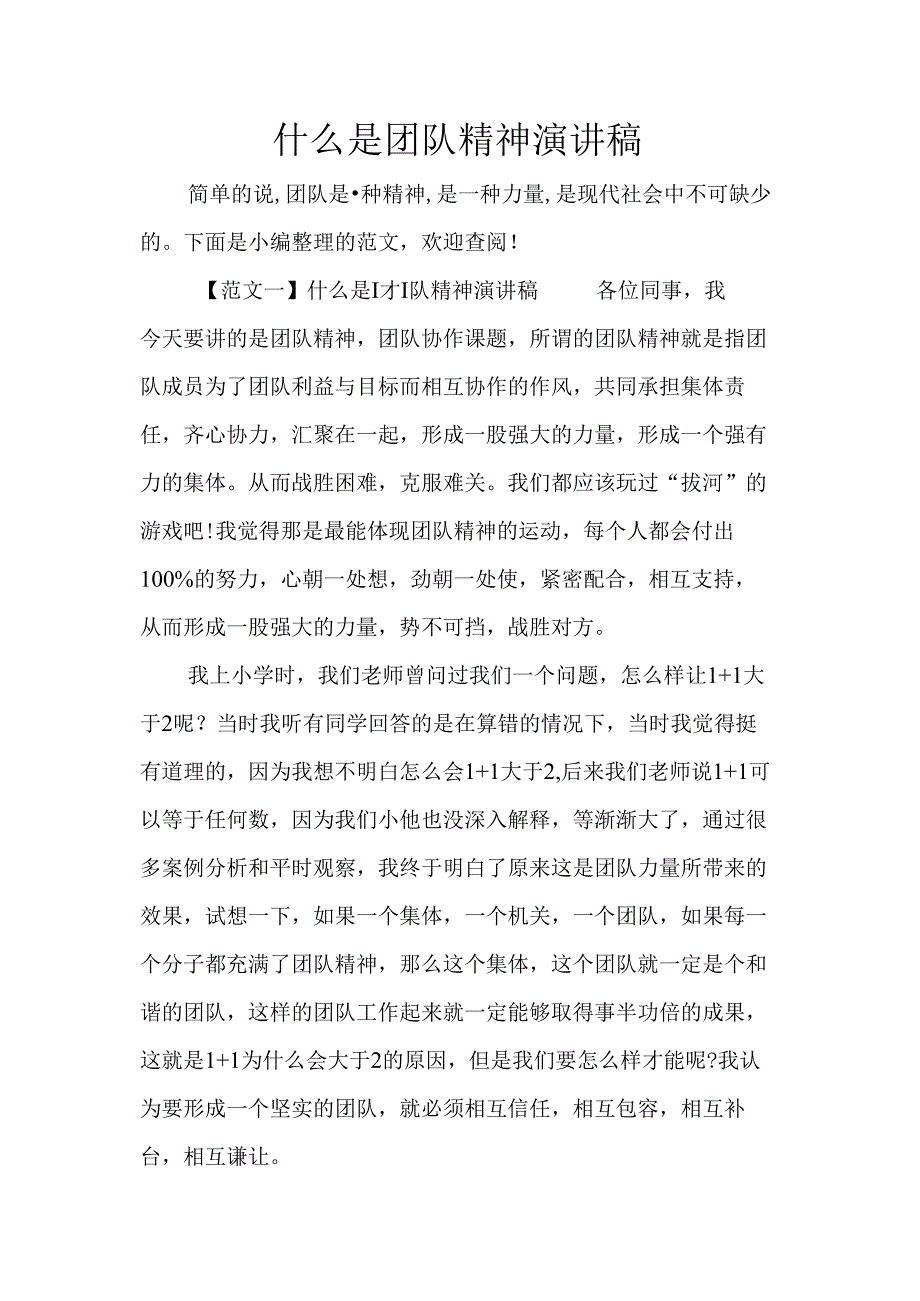 什么是团队精神演讲稿.docx_第1页