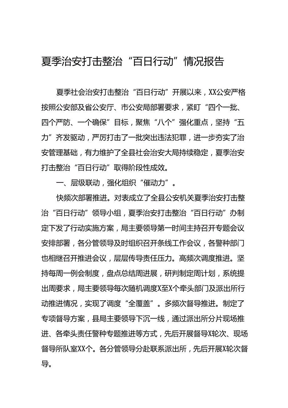 二十八篇2024年公安夏季治安打击整治“百日行动”阶段性总结报告.docx_第1页