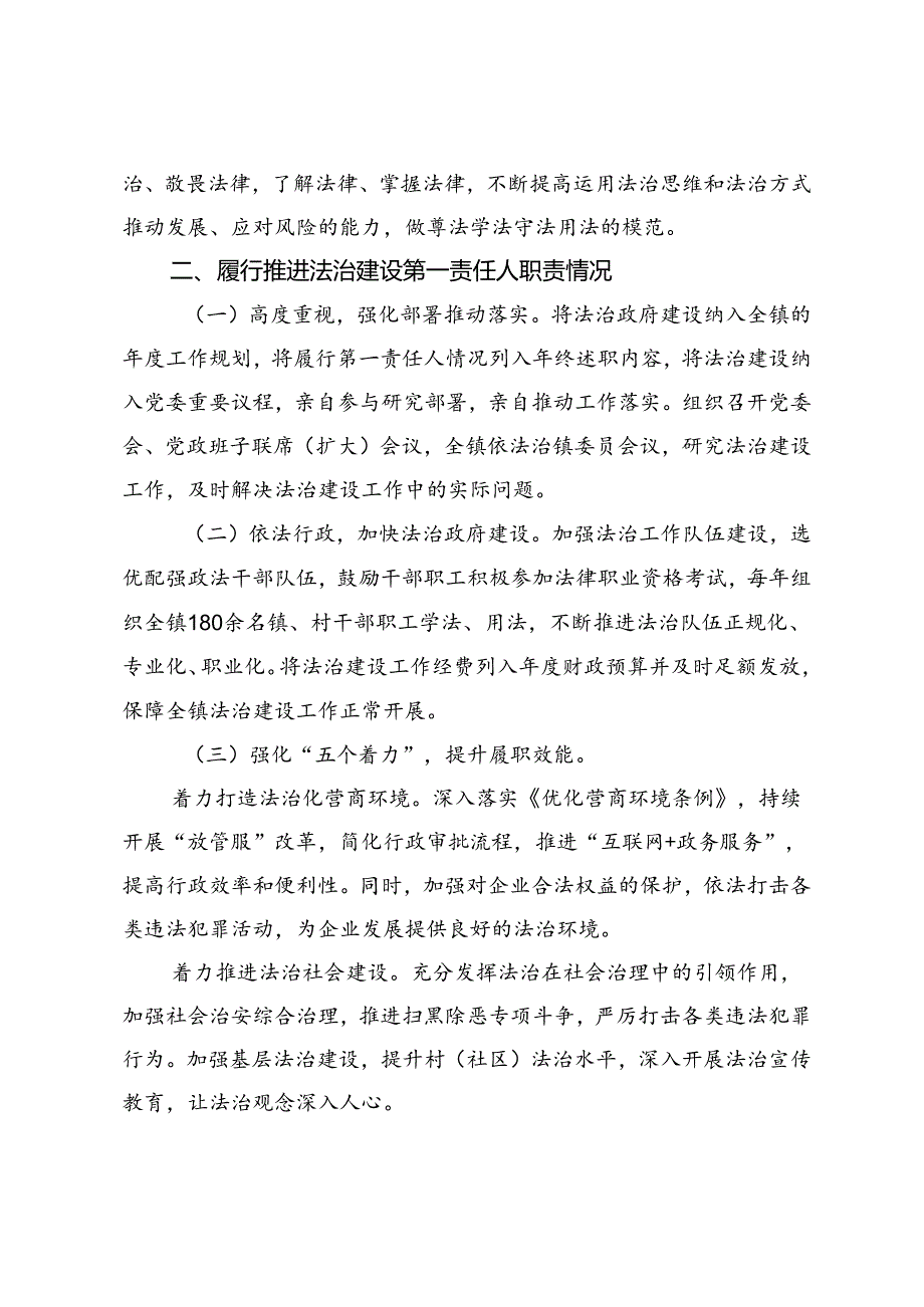 2024年度上半年镇党委书记履行推进法治建设第一责任人职责述职报告.docx_第2页