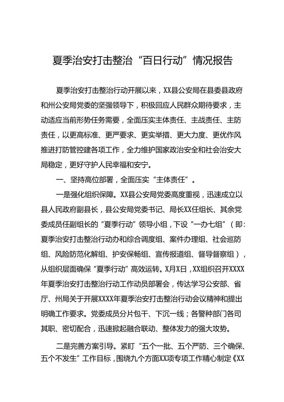 二十三篇2024年公安局深推进夏季治安打击整治行动情况报告.docx_第1页