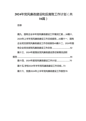 2024年党风廉政建设和反腐败工作计划（共16篇）.docx